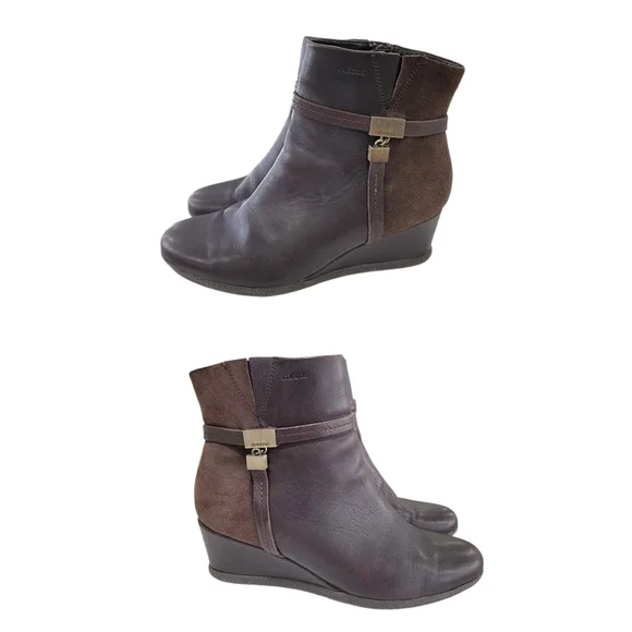 Geox Respira Amelia Brown Ankle Boots Suede Leather Wedge Booties Women’s 38.5 - Picture 16 of 16